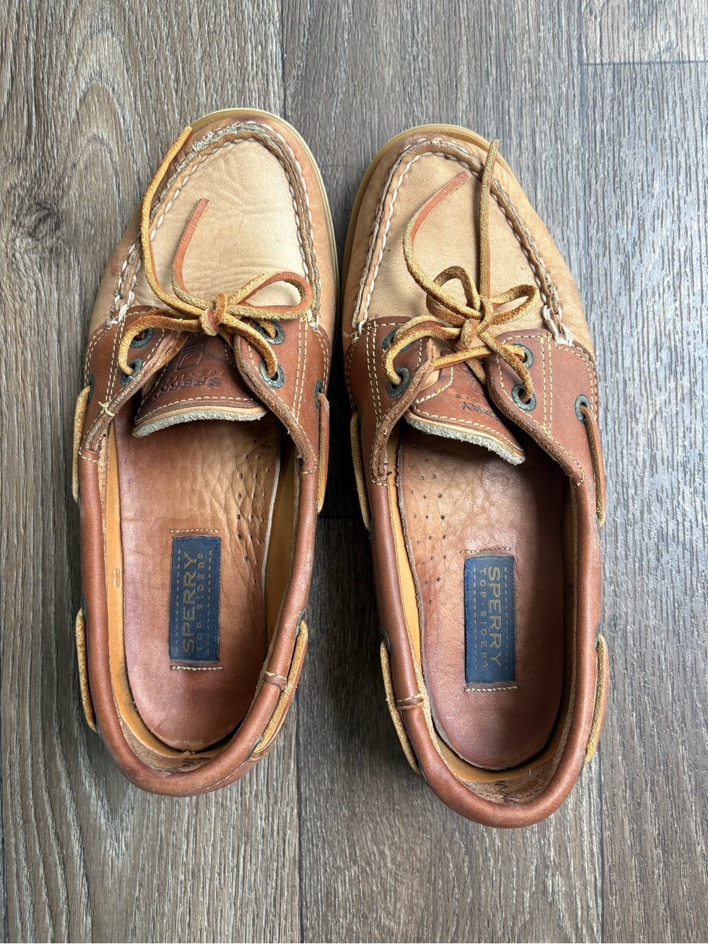 Sperry Two-Tone Brown Tan Leather Boat Shoes